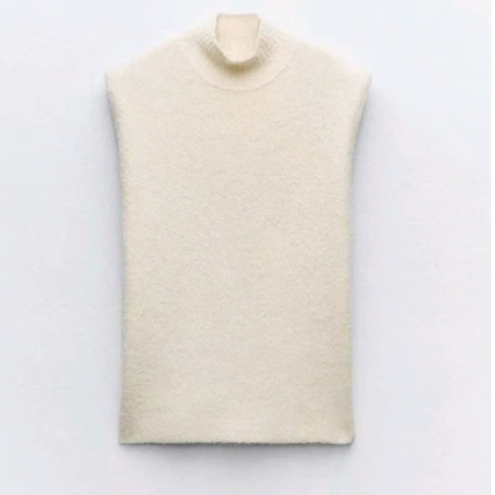 Zara Ivory Metallic Threads Mock Neck Sleeveless Sweater New Size S - Picture 6 of 12
